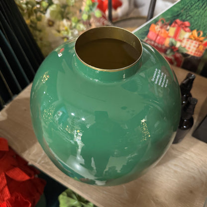 Vaso Tondo in Metallo Smaltato Verde - H 23cm