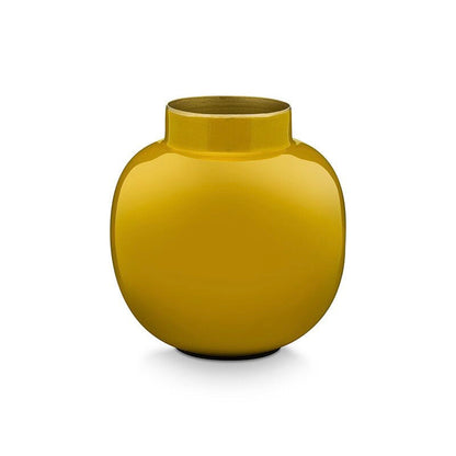 Vaso Tondo in Metallo Smaltato Giallo - H 23cm