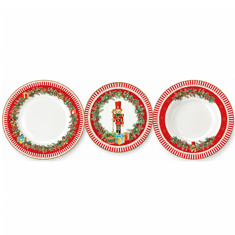 Servizio Piatti Tavola Natalizio 18pz in Porcellana "Christmas Teddy"