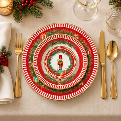 Servizio Piatti Tavola Natalizio 18pz in Porcellana "Christmas Teddy"