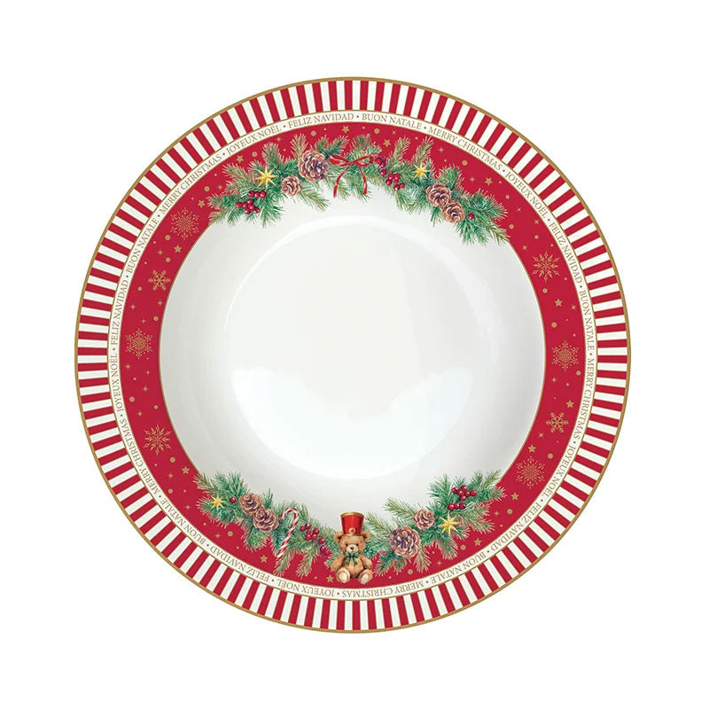 Servizio Piatti Tavola Natalizio 18pz in Porcellana "Christmas Teddy"