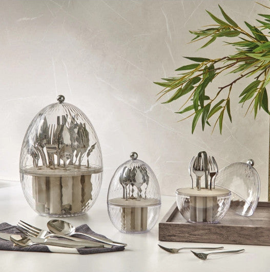 Portaposate Mini Ovetto con 6 Forchettine Inox