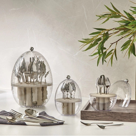 Portaposate Mini Ovetto con 6 Cucchiaini Inox