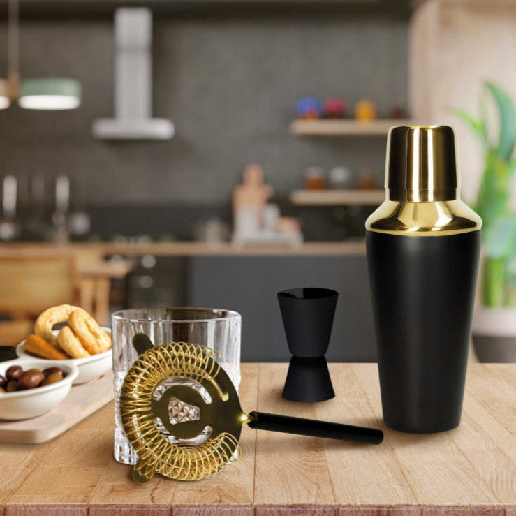 Cocktail Set con Shaker e Accessori Nero/Oro - Brandani
