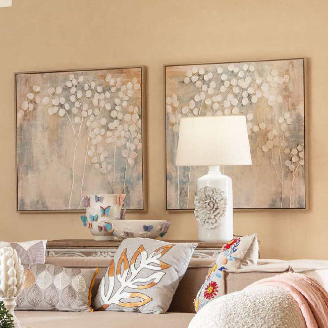 Set 2 Quadri in Stampa Serigrafica su Tela con Applicazioni - 80x80 (1Q271)