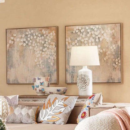 Set 2 Quadri in Stampa Serigrafica su Tela con Applicazioni - 80x80 (1Q271)