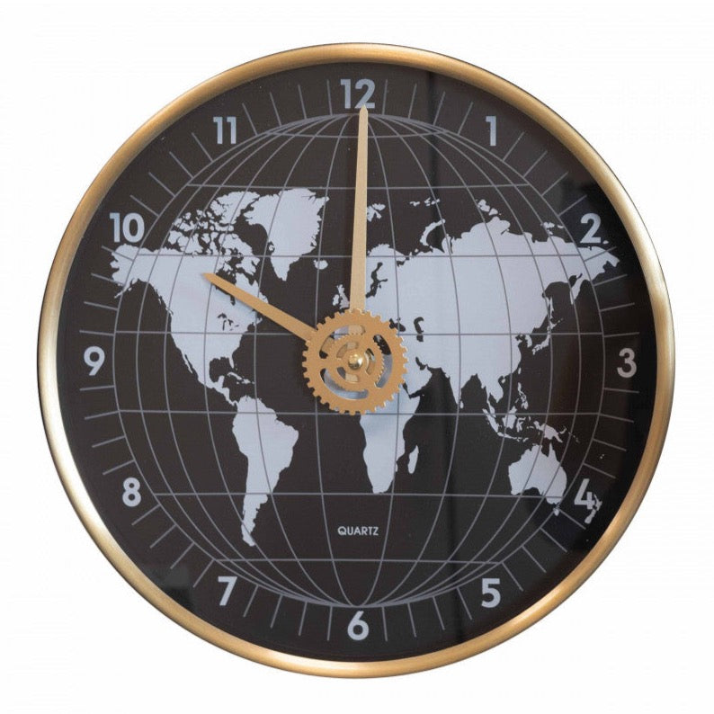 Orologio da Parete "Globo” Oro e Nero