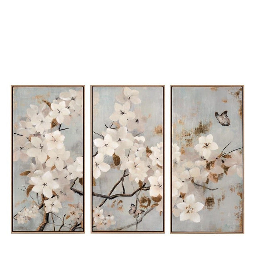 Set 3 Quadri in Stampa Serigrafica su Tela con Applicazioni - 50x100 (1Q266)