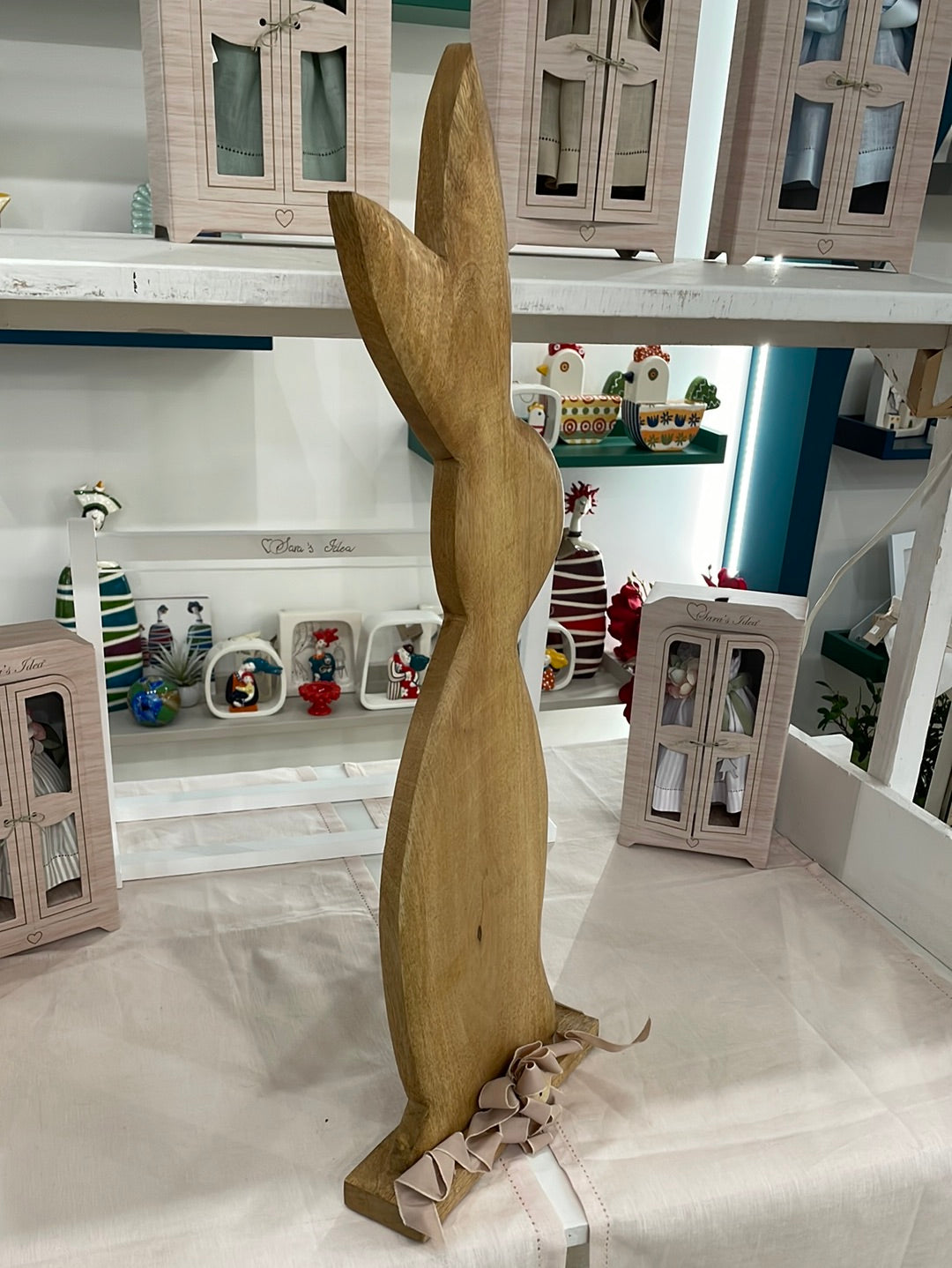 Figura Grande di Coniglio di Fianco in Legno - EGO